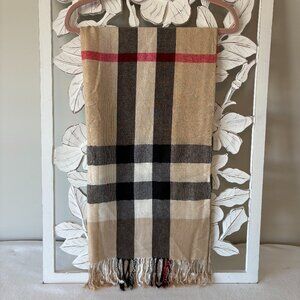 Ruyisa Scarf in Tan with Black, White and Red Stripes